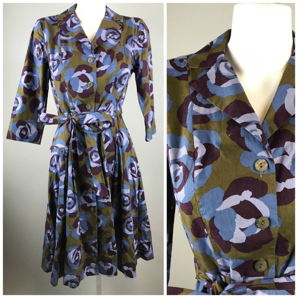 Boden Dresses & Skirts - Boden Riviera Floral Shirt Dress Roses Belt Size 4